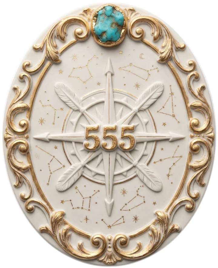 Médaillon en porcelaine et or du nombre angélique 555