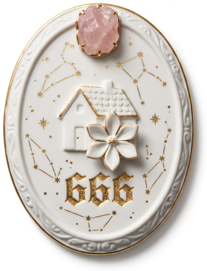 Médaillon en porcelaine et or du nombre angélique 666