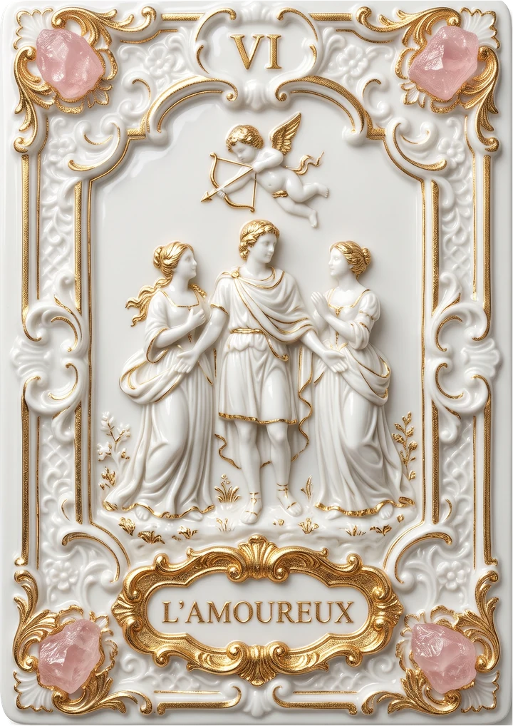 Carte de tarot en porcelaine et or : L'Amoureux