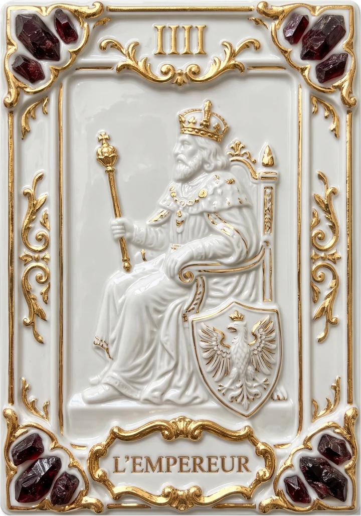 Carte de tarot en porcelaine et or : L'Empereur