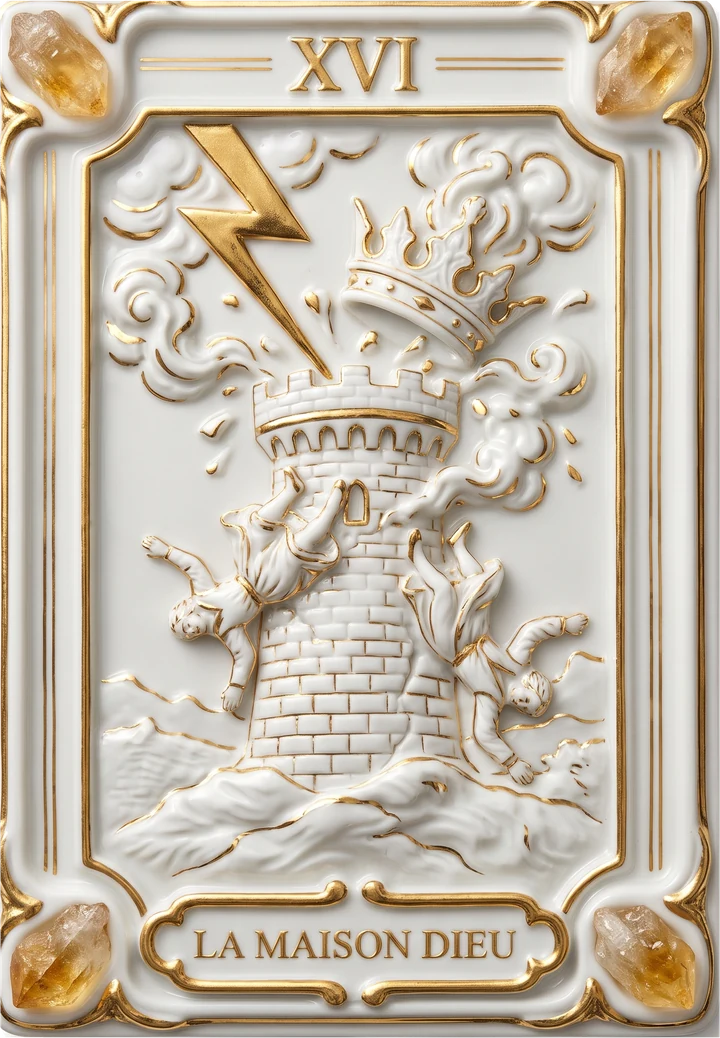 Carte de tarot en porcelaine et or : La Maison Dieu