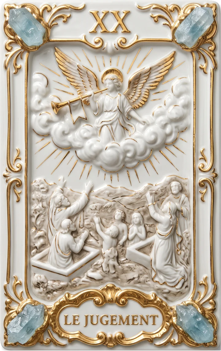 Carte de tarot en porcelaine et or : Le Jugement