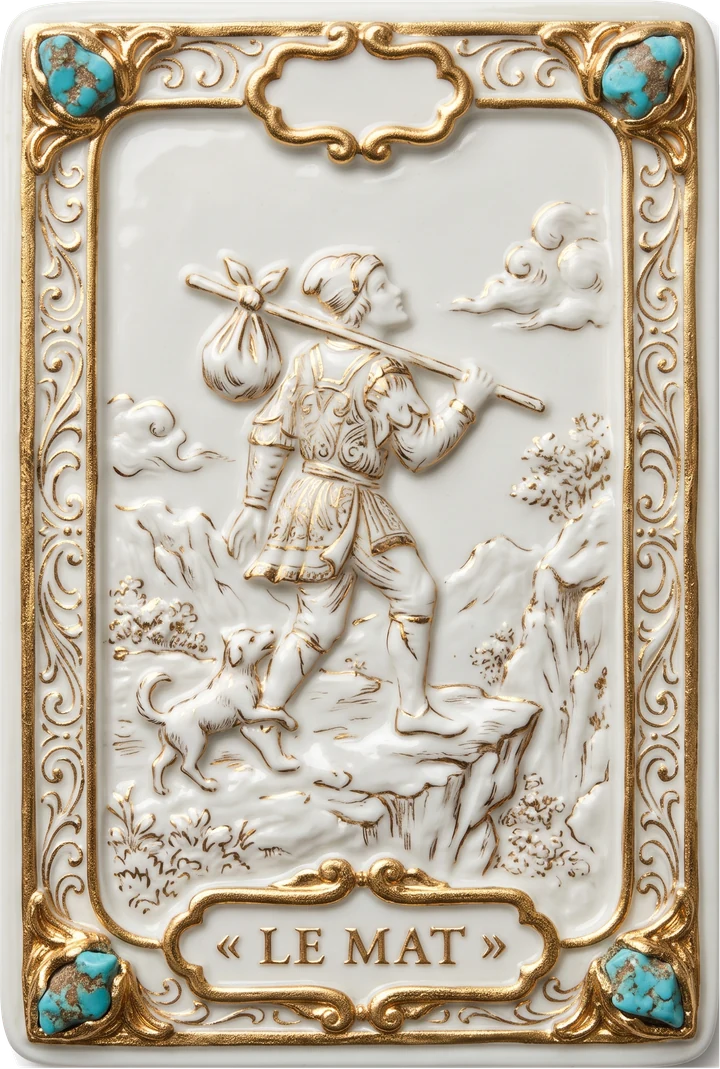 Carte de tarot en porcelaine et or : Le Mat