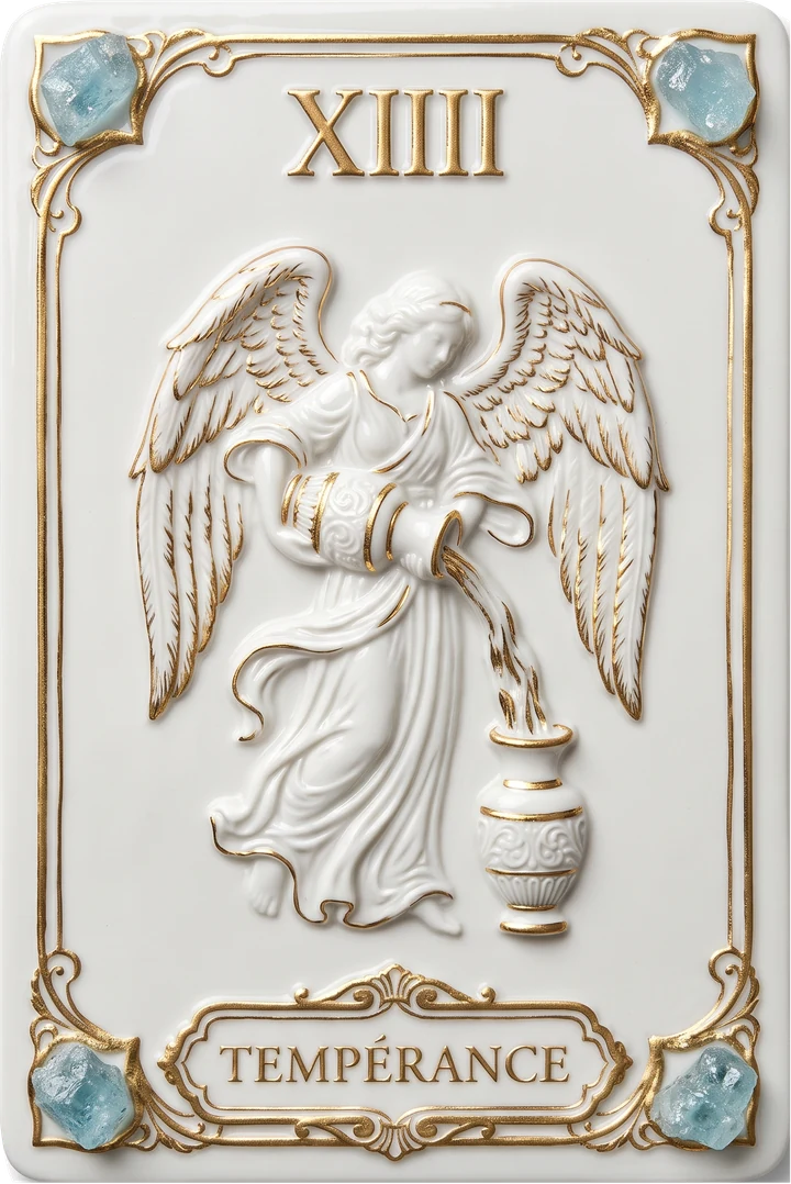 Carte de tarot en porcelaine et or : Tempérance